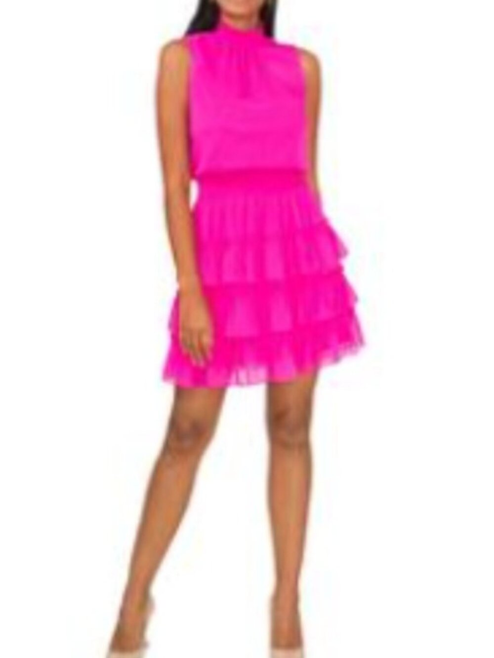 MSK Hot Pink Fuchsia Ruffled mini dress sleeveless mock turtle neck Size M